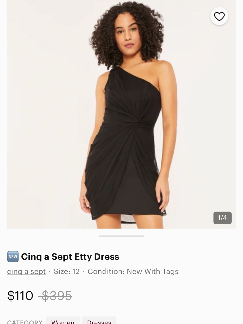 cinq a sept Black Etty One-Shoulder Gathered Cocktail Dress